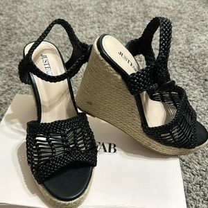 Just fab, black sandals with wedge heel